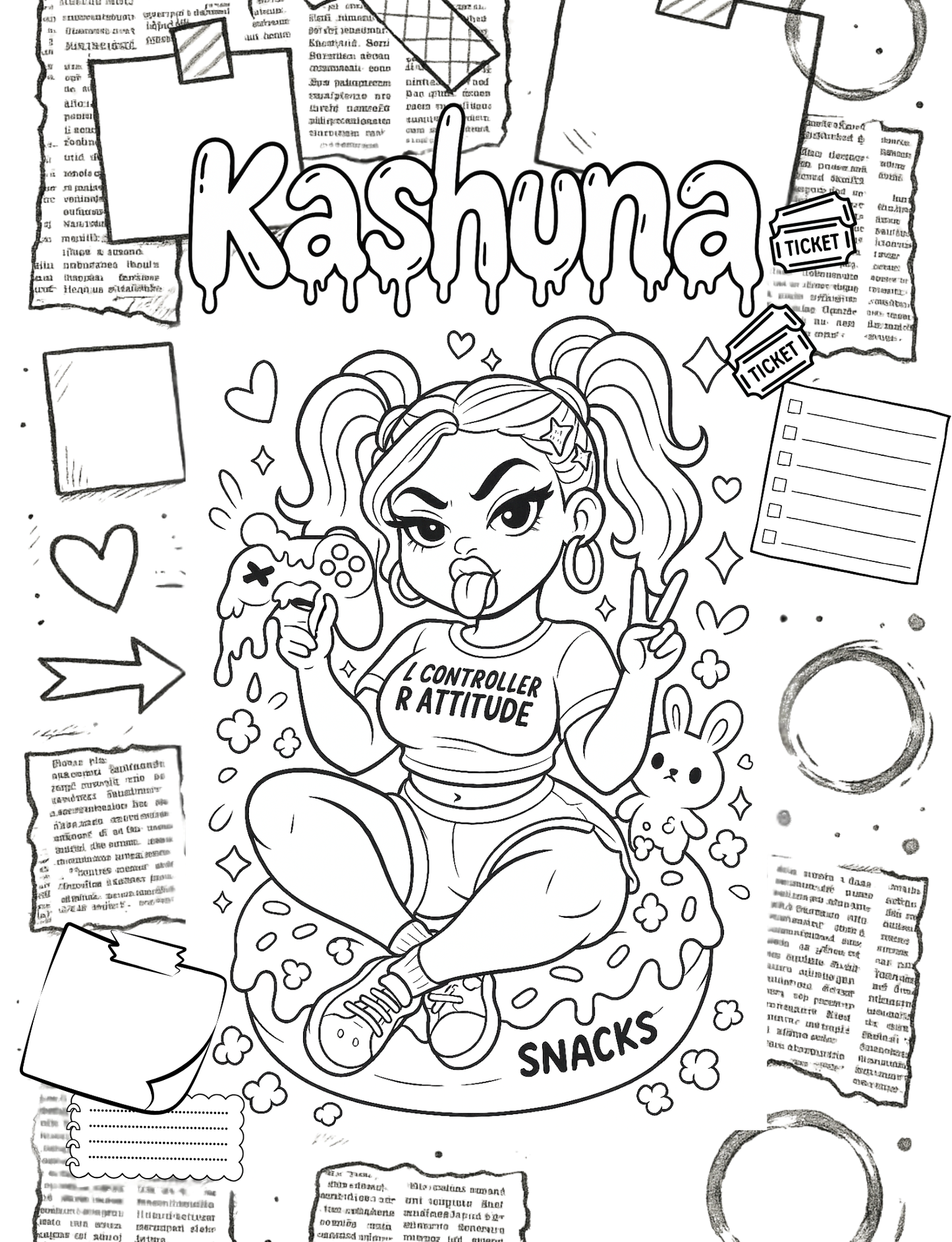 Kawaii Cutie Crush | Kawaii Black Girl Coloring Book | Curvy Mood & Expression Pages