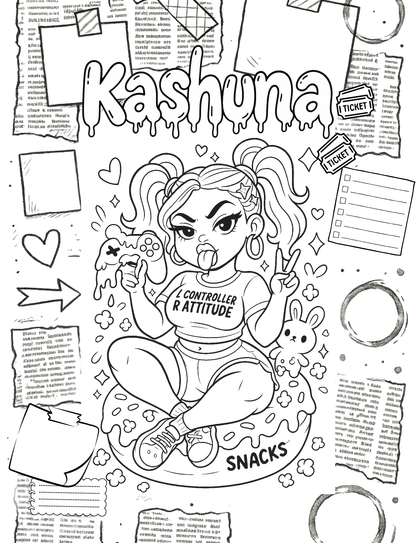 Kawaii Cutie Crush | Kawaii Black Girl Coloring Book | Curvy Mood & Expression Pages